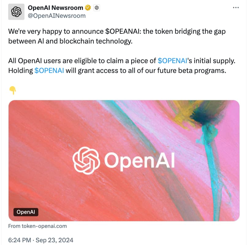 منشور مُخترق على حساب OpenAI Newsroom على منصة X يروج لعملة $OPENAI المزيفة.